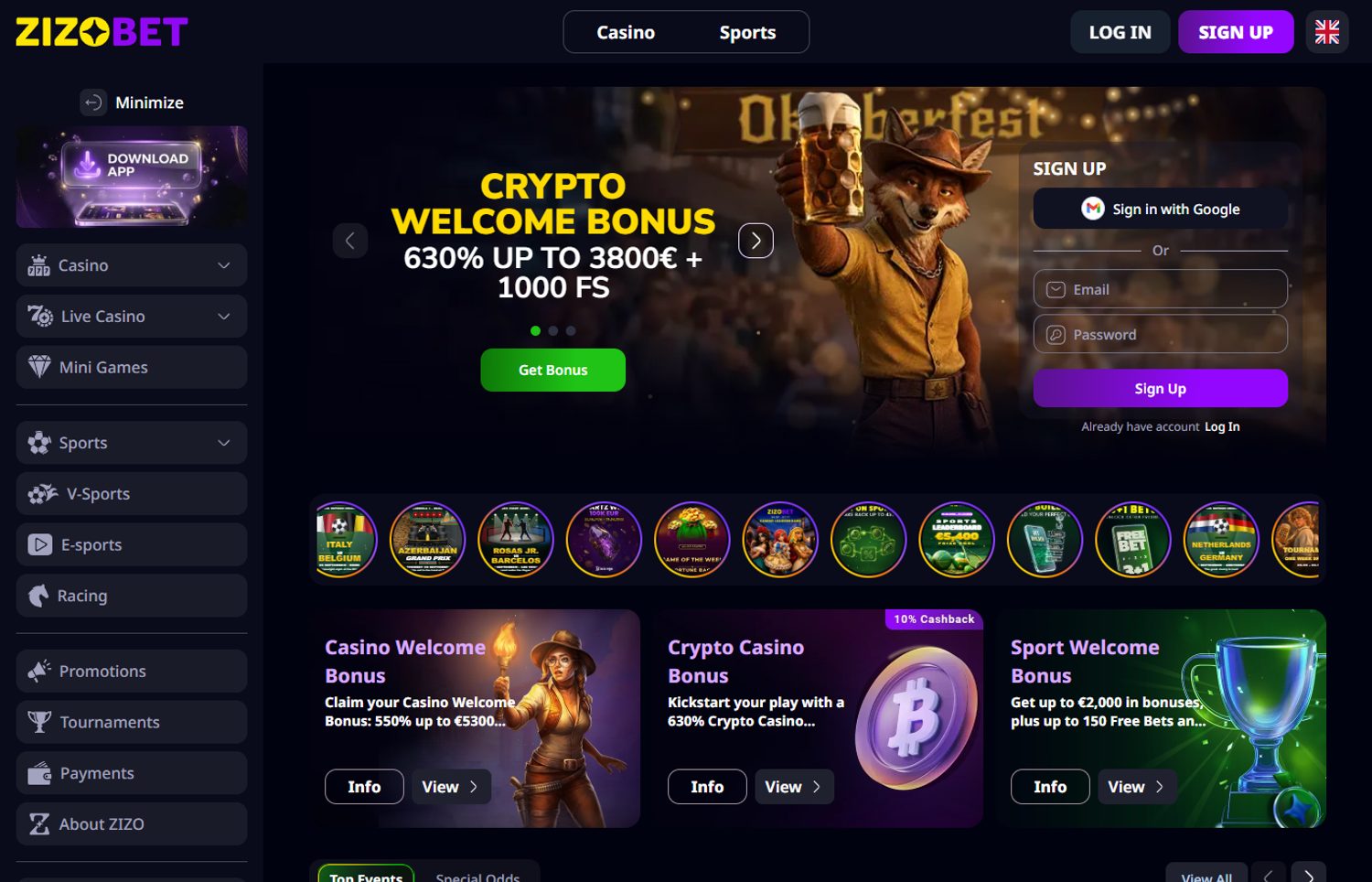 Zizobet homepage